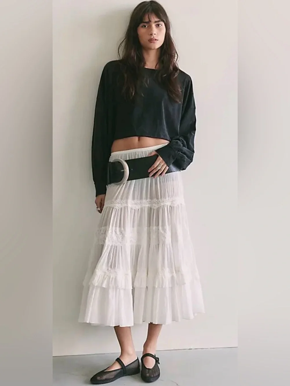 NWT FREE PEOPLE WE THE FREE SANDY LONG SLEEVE TOP BLACK